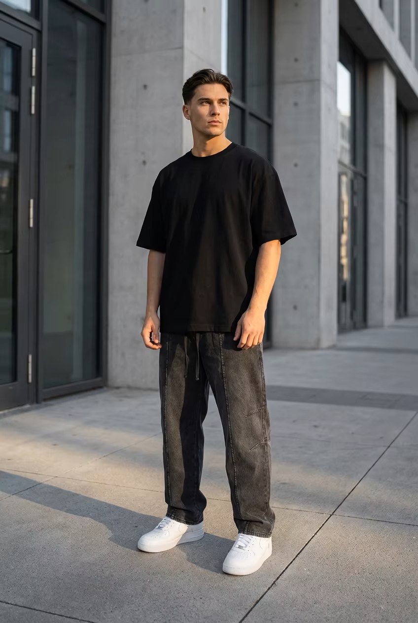 Snow Wash Drawstring Cotton Pants