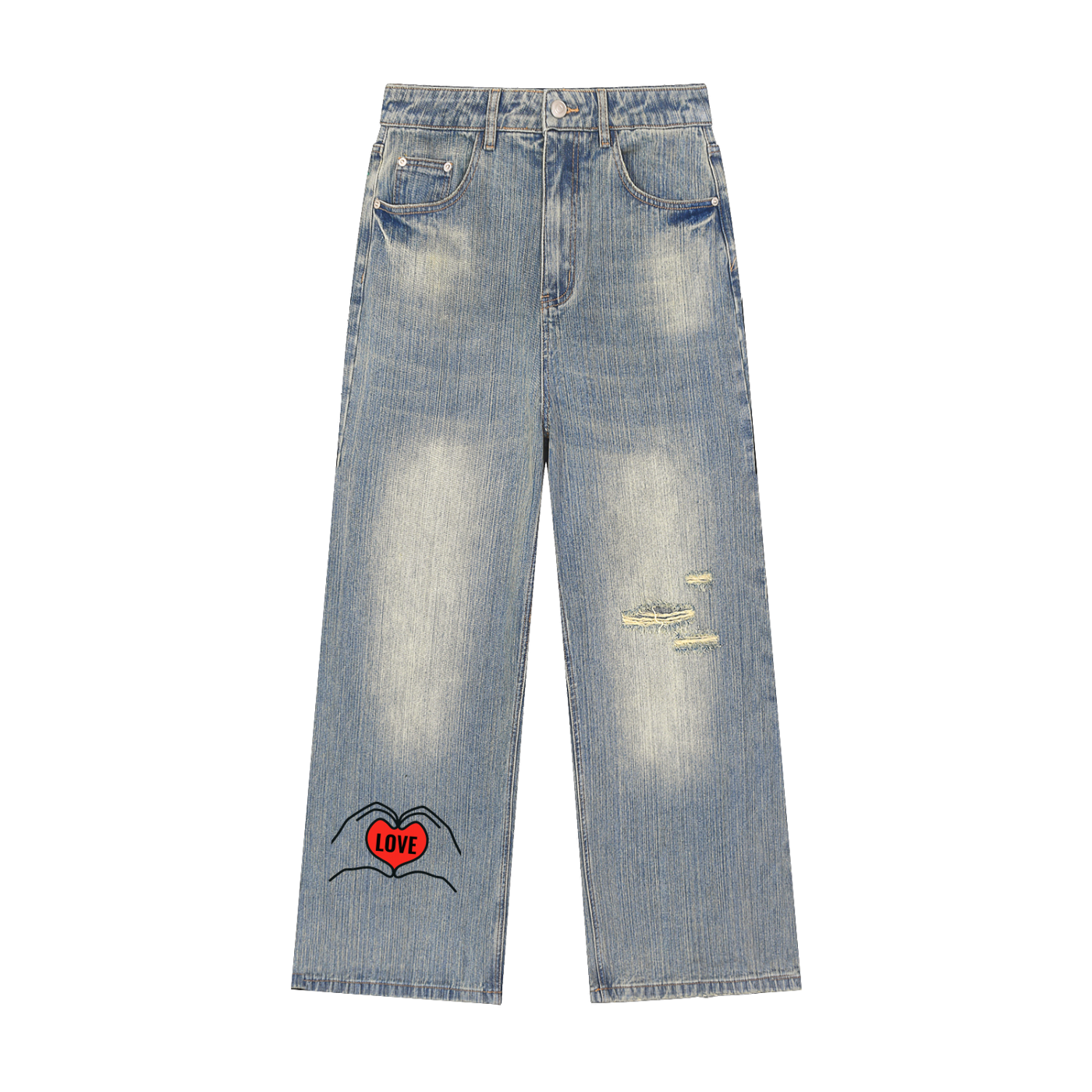 Vintage Wash Distressed Denim Jeans