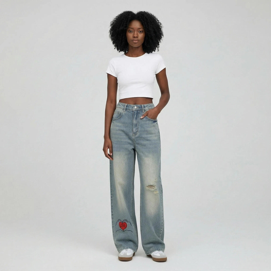 Vintage Wash Distressed Denim Jeans