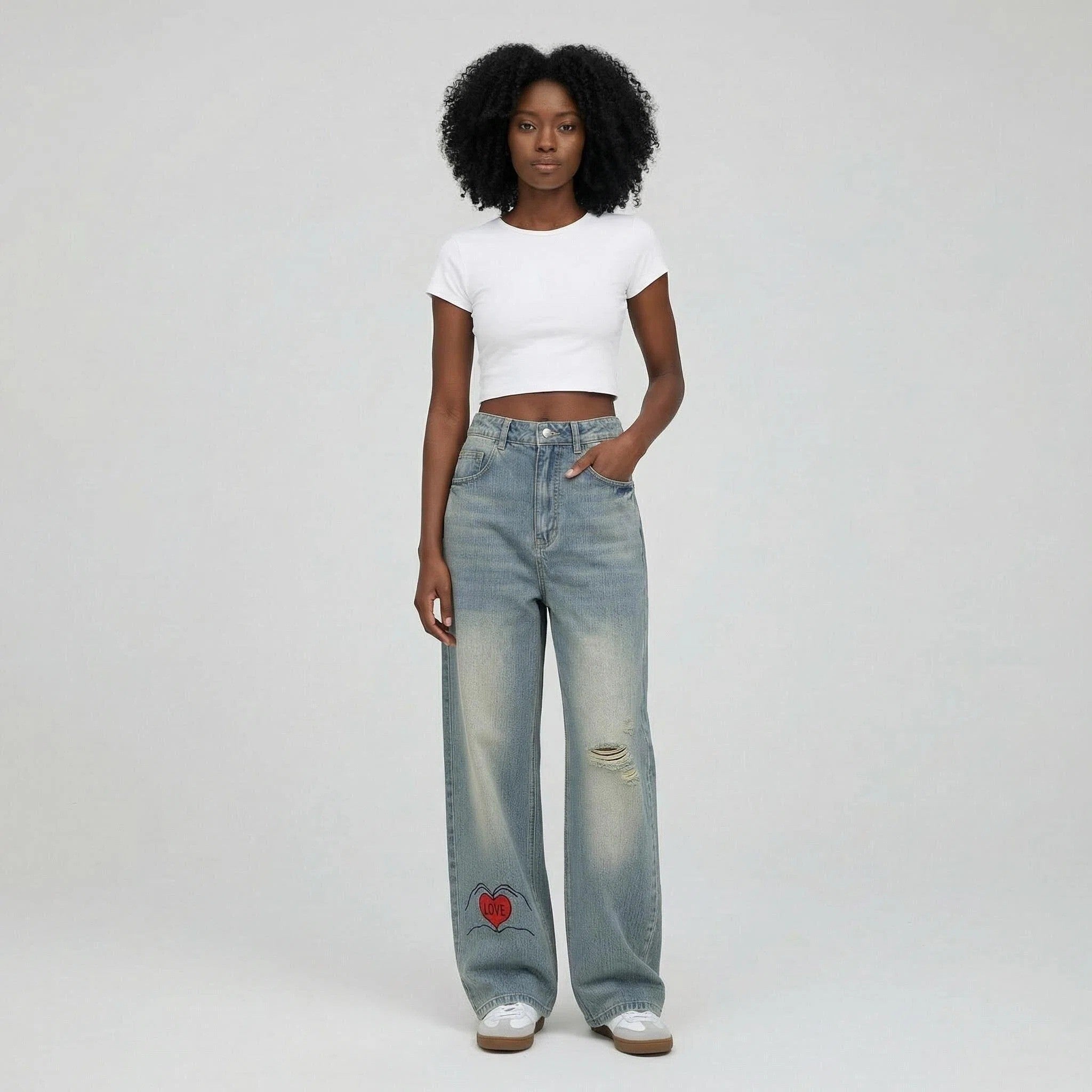 Vintage Wash Distressed Denim Jeans